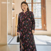 胖mm印花裙子 女装 紫鸢鎏金 针织连衣裙2025冬新款 美丽客栈大码