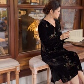 美丽客栈高端连衣裙女大码 胖mm200斤宽松显瘦梨形身材气质中长裙