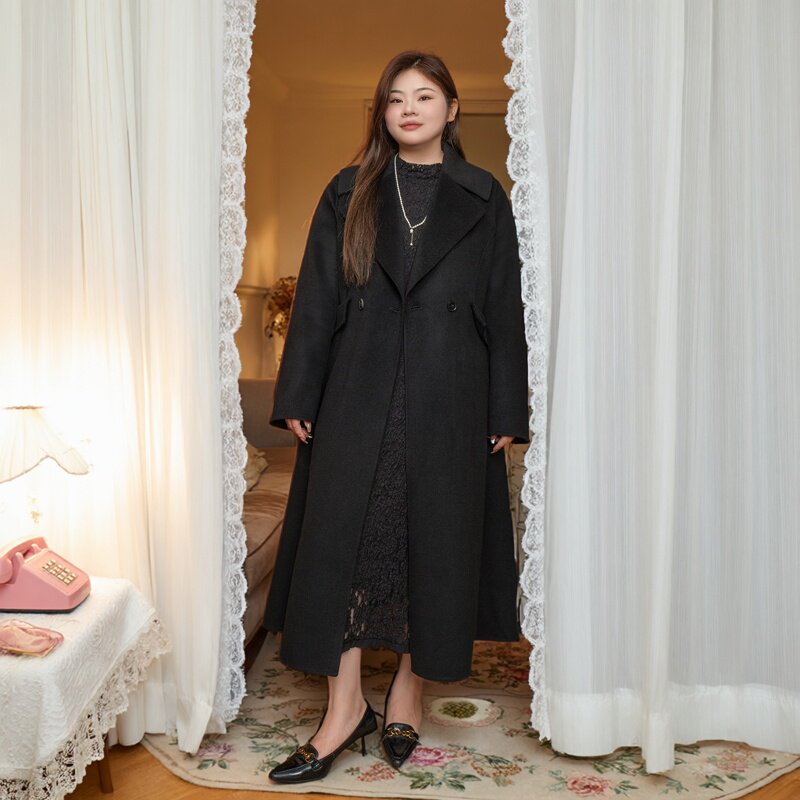 美丽客栈高端大码女装胖mm秋冬新品高级双面呢羊绒大衣羊毛外套女