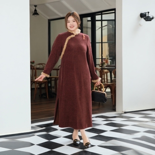 【民国红蕊】美丽客栈秋冬新款新中式旗袍女大码女装连衣裙中长款