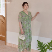 美丽客栈高端大码 宽松A字裙 新款 连衣裙女装 胖mm巨显瘦2025夏季