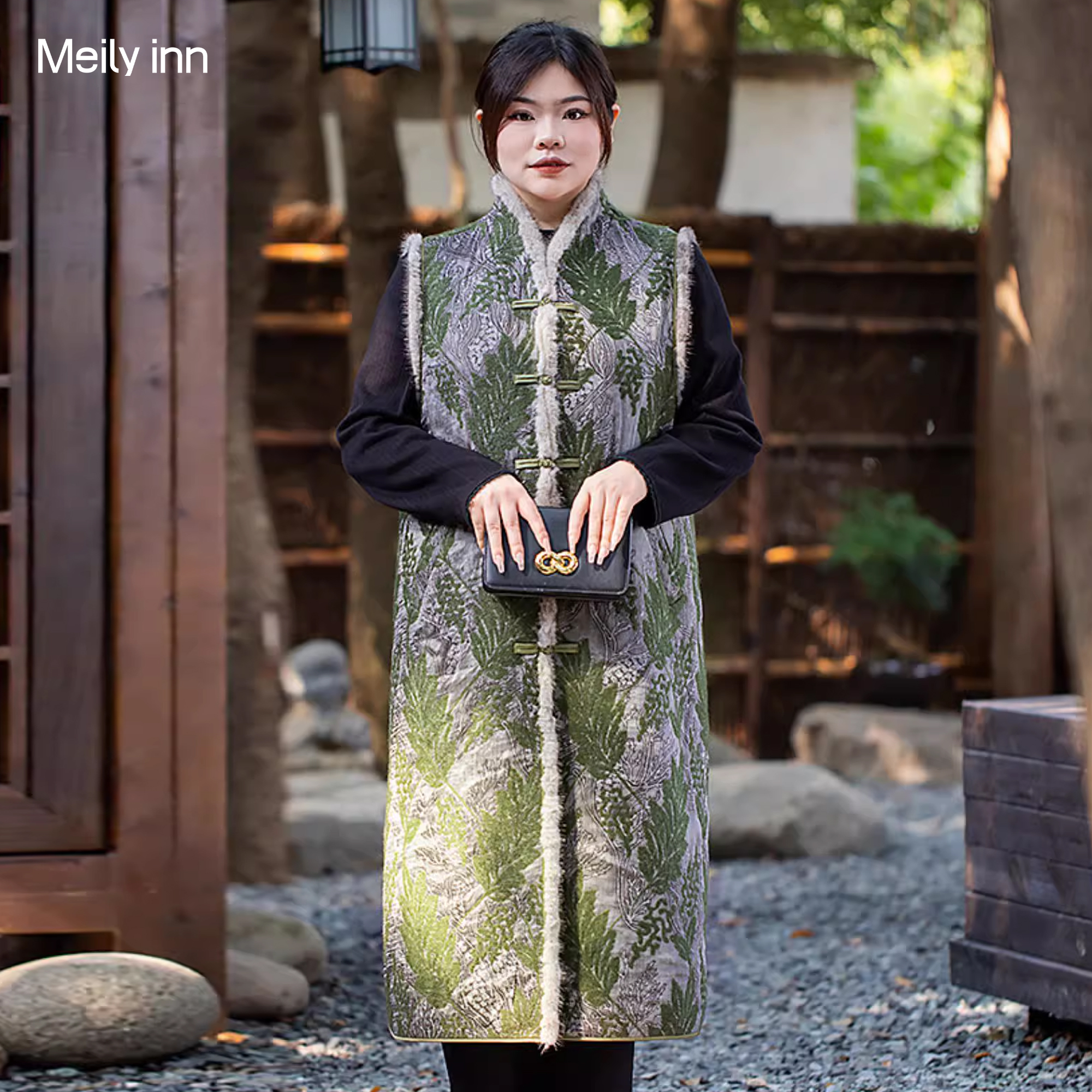 美丽客栈立领宽松长款新中式马甲