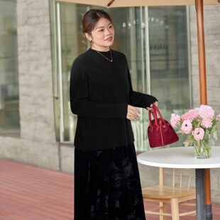 【羊毛羊绒混纺】美丽客栈毛衣女2025冬新款黑色半高领内搭羊绒衫