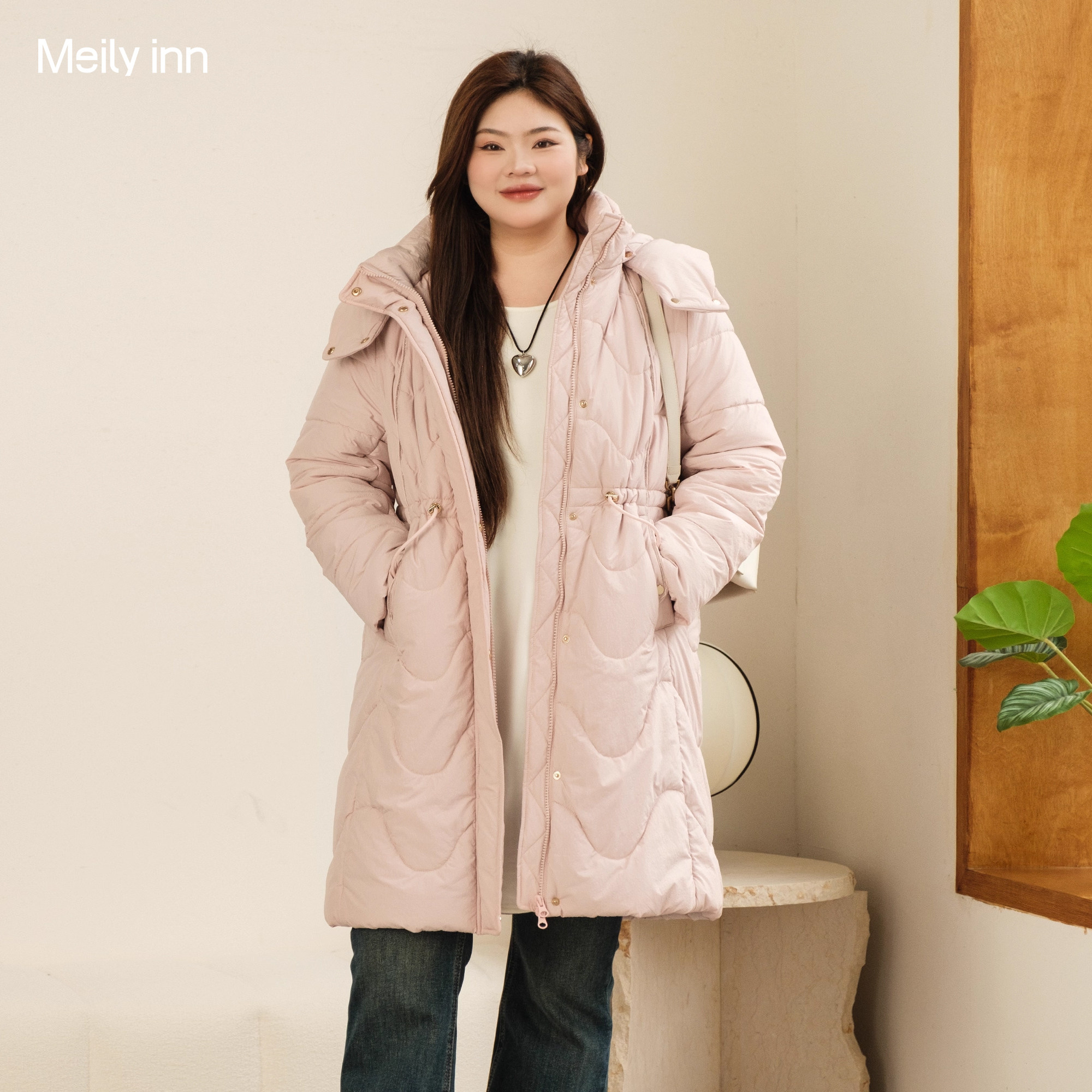 美丽客栈骆驼绒羊毛中长款棉服女