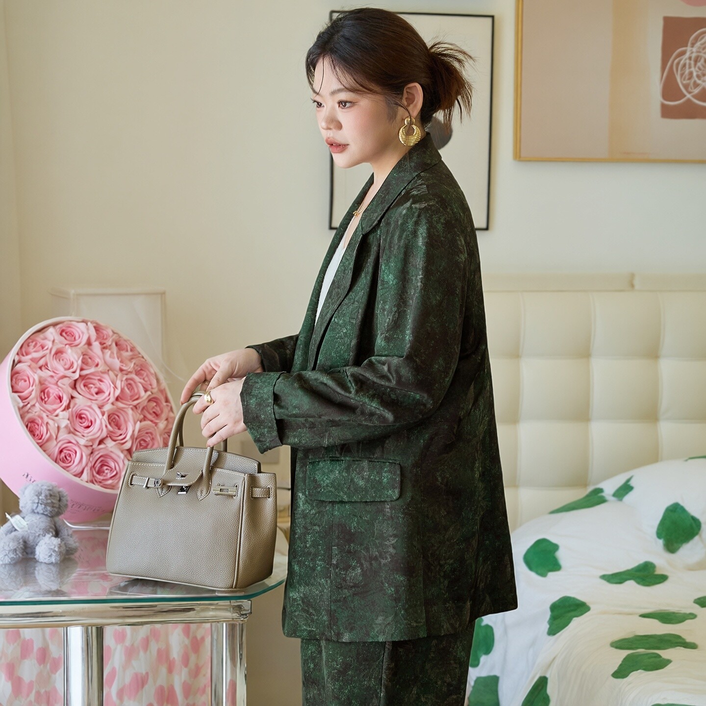 【人丝羊毛混纺】 美丽客栈大码女装2025秋装新款西服外套阔腿裤