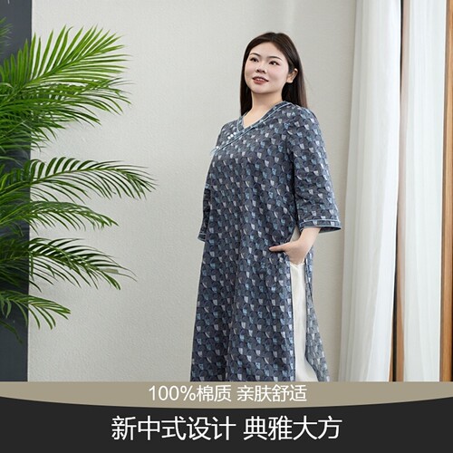美丽客栈复古宽松100%棉连衣裙