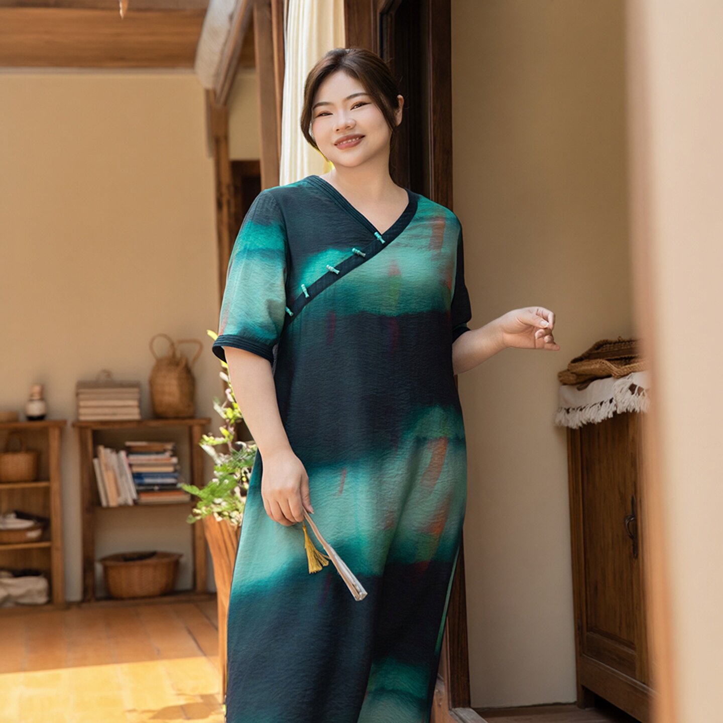 【晕染】美丽客栈新中式气质改良旗袍胖MM大码连衣裙设计感度假裙