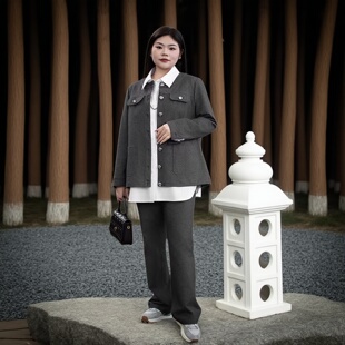 高级感外套裤 香风牛仔套装 子 胖mm春季 美丽客栈木棉之春外套女大码