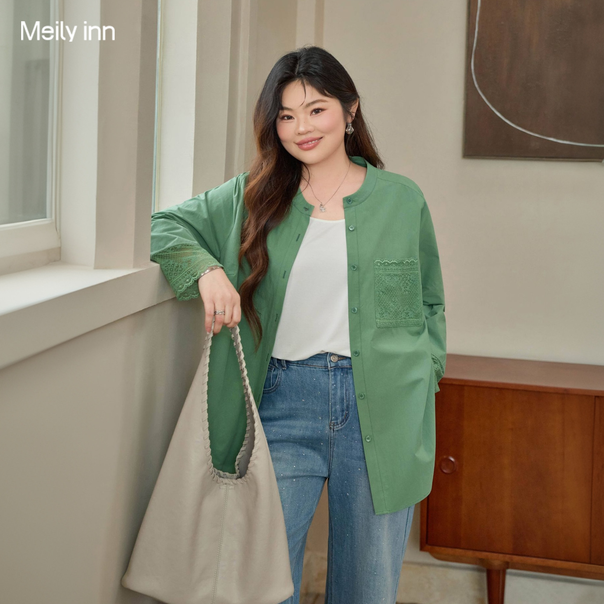 美丽客栈高端大码纯棉衬衫女2026春新款胖mm宽松显瘦叠穿长袖衬衣