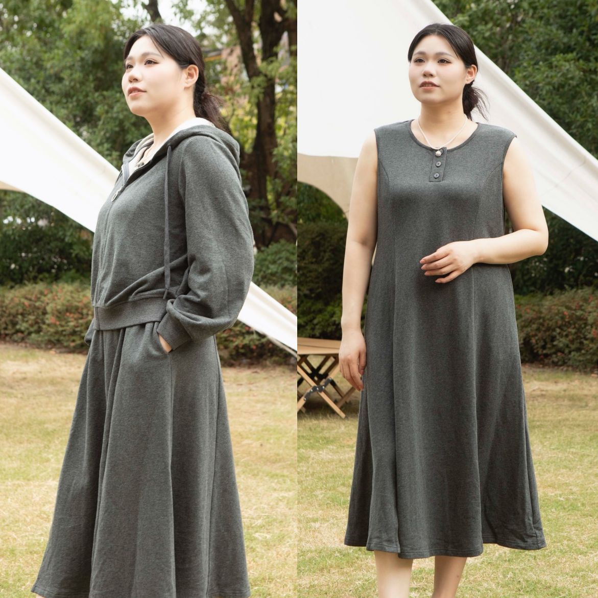 【纯棉套装】美丽客栈2025秋冬新款大码女装卫衣外套背心裙