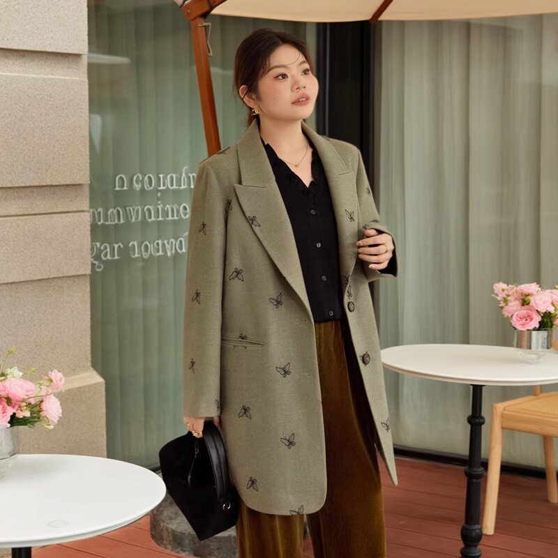 美丽客栈高端大码女装西装外套胖mm高级感200斤宽松显瘦西服上衣