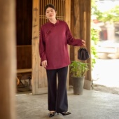 美丽客栈高端胖mm大码 衬衫 上衣显瘦轻奢高级感新中式 国风立领长袖