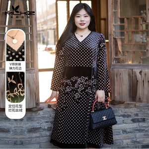 今年流行法式优雅大气黑色波点蕾丝连衣裙女胖mm大码女装显瘦遮肉