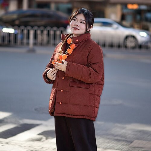 美丽客栈大码立领宽松版外套棉服