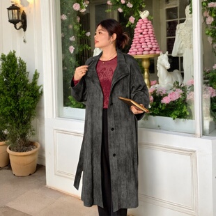 美丽客栈高端大码风衣女立领宽松显瘦遮肉中长款胖mm设计感外套