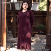 美丽客栈红露连衣裙大码 女胖mm冬保暖显瘦复古羊毛针织裙2025新款