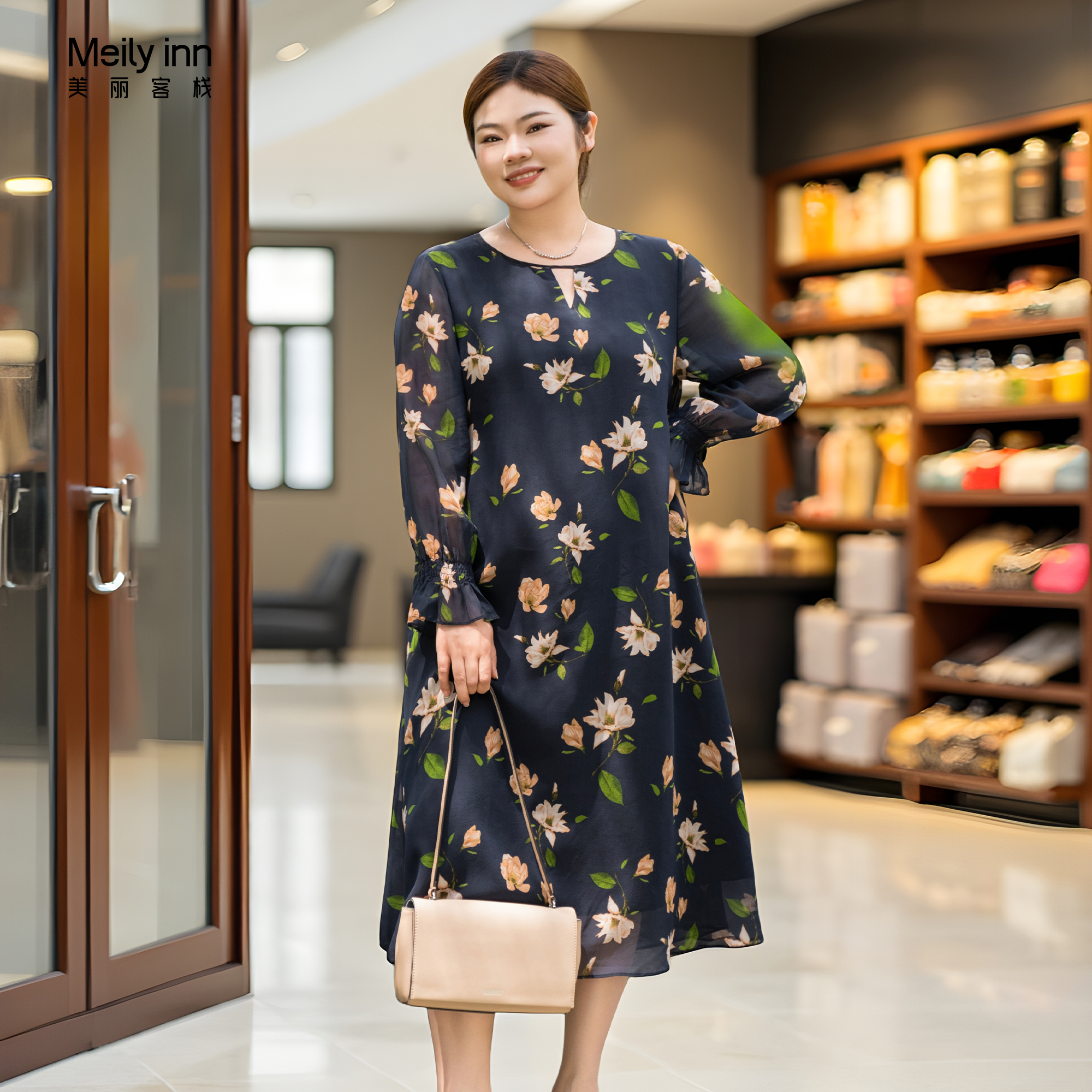 美丽客栈原创高端大码女装胖mm200斤加肥加大桑蚕丝优雅连衣裙夏