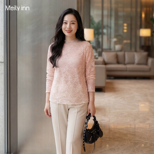 美丽客栈高端大码蕾丝打底衫女内搭叠穿可外穿胖mm遮肚子显瘦上衣