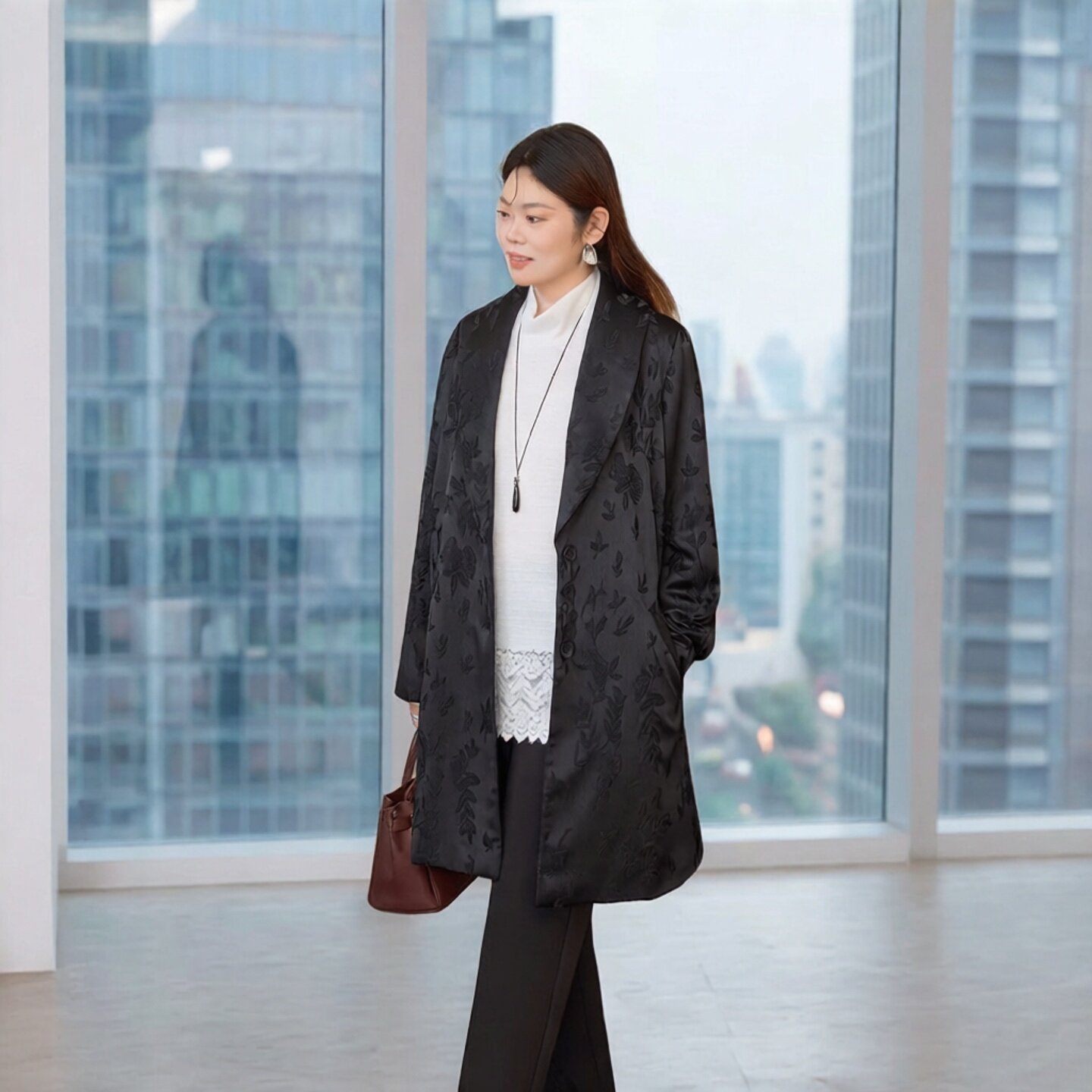 美丽客栈高端大码黑色棉服女春秋2026年新款棉衣胖mm宽松显瘦外套