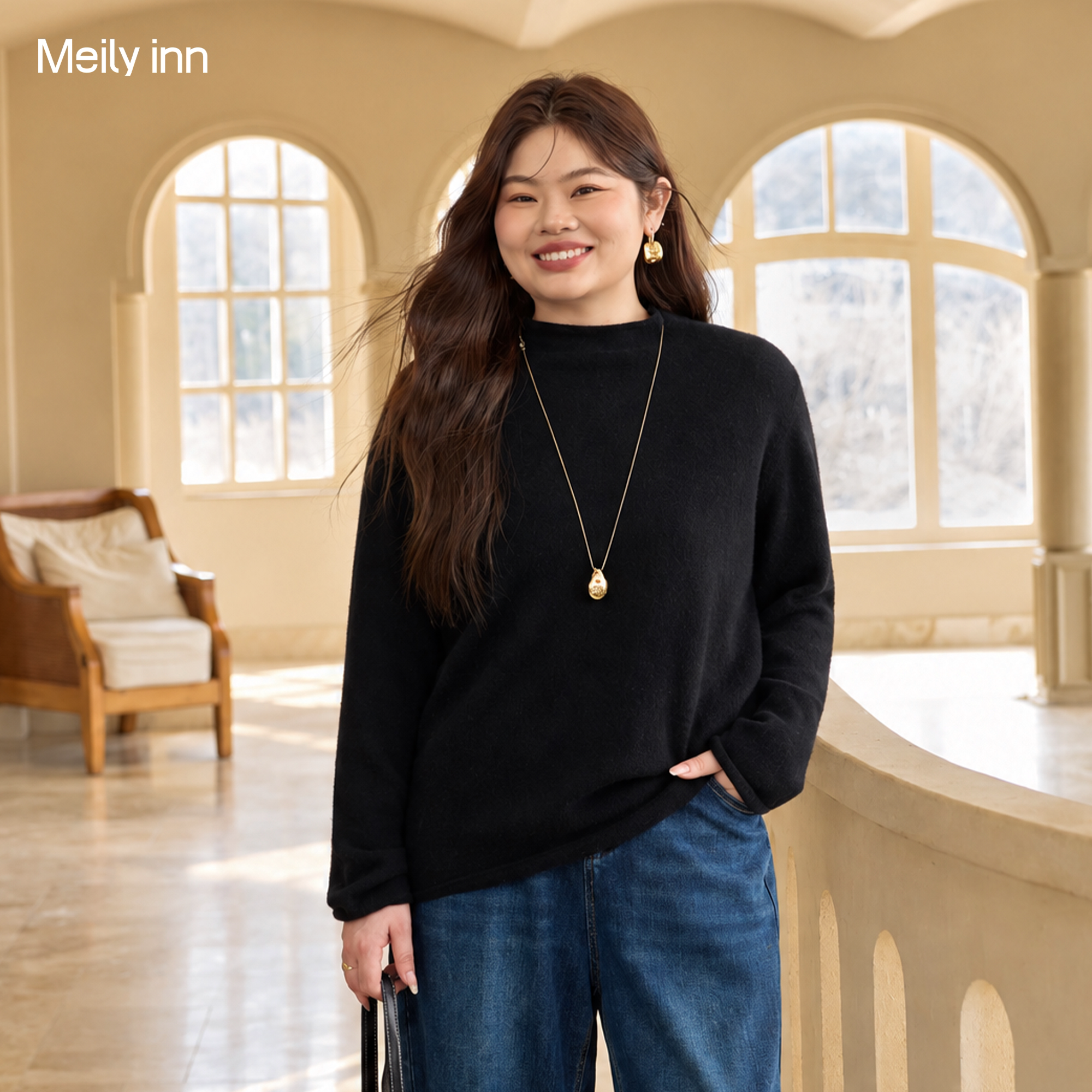 美丽客栈大码羊绒衫女100纯山羊绒高端大码女装胖mm200斤针织毛衣