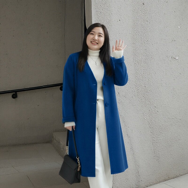 美丽客栈高端100绵羊毛双面呢大衣外套女大码胖mm200斤高级感显瘦