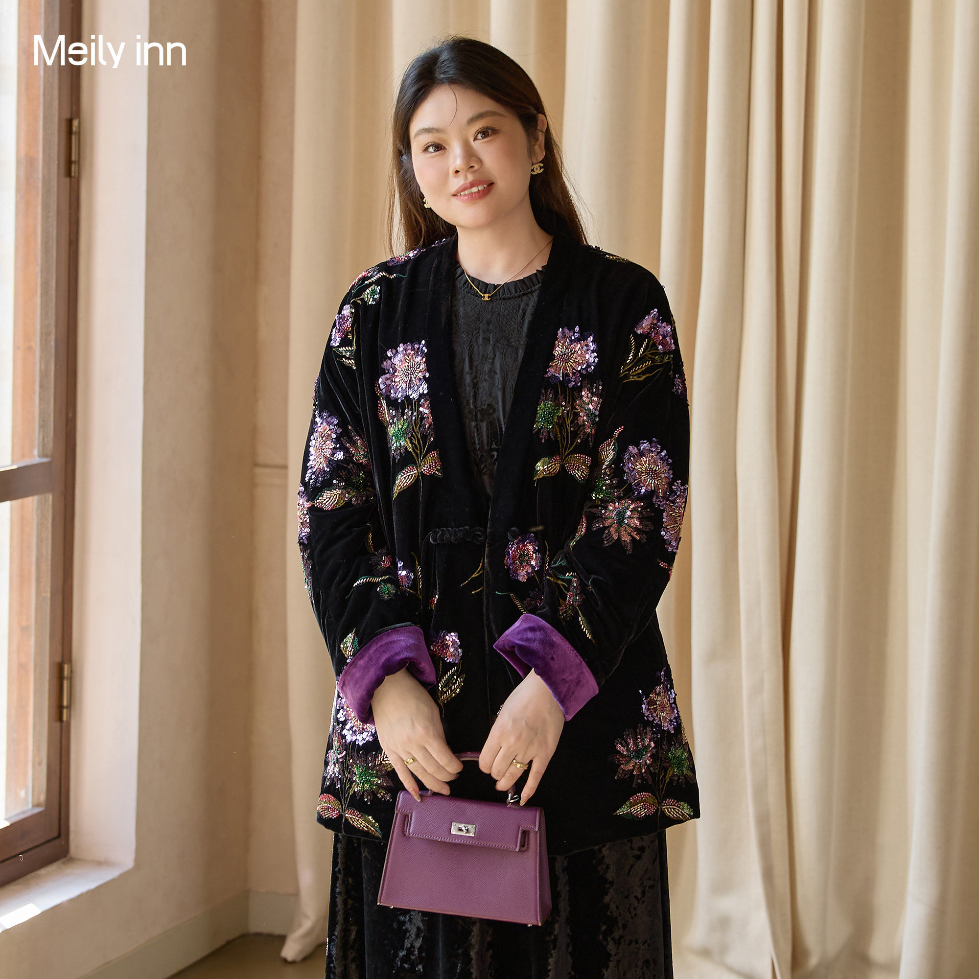 美丽客栈玄紫绣筵国风棉外套