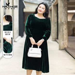 裙子女 洋气时髦丝绒连衣裙遮肚显瘦胖mm长款 高定轻奢大码 减龄女装