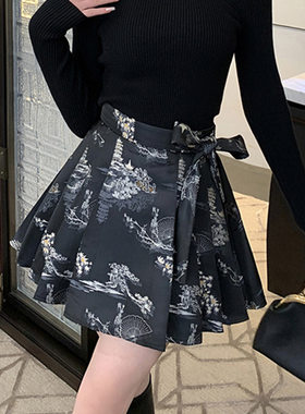 新中式女装国风短款马面裙女2025秋冬显瘦防走光百褶裙小个子半裙