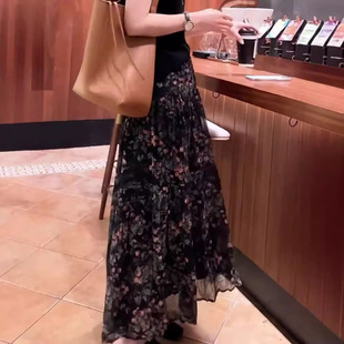 设计感小众玫瑰碎花雪纺半身裙女2025年夏季新款松紧腰显瘦a字裙
