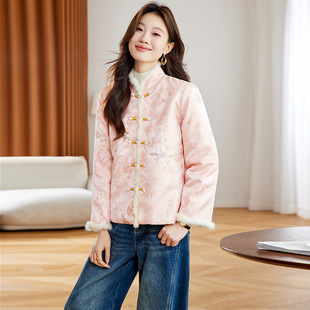 潮流单排扣棉服 时尚 SP6098 水貂毛刺绣夹棉盘扣新中式 2025年冬季