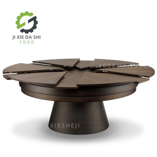 佛山弗莱切变形旋转餐桌可伸缩变大圆形福特餐桌可变圆桌8人10人