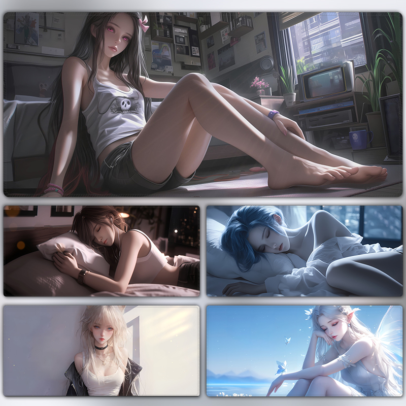 电竞美女鼠标垫超大号游戏专用滑鼠垫办公桌垫加厚宿舍书桌垫定制