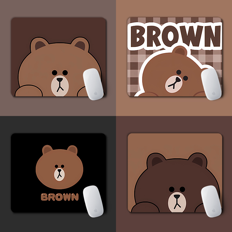 布朗熊小号鼠标垫可爱卡通二次元加厚锁边办公桌防滑加厚滑鼠垫子