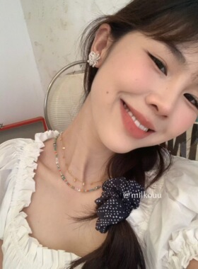 韩国东大门edito 气质甜美银色透明球球珍珠串珠编织花朵耳钉耳环
