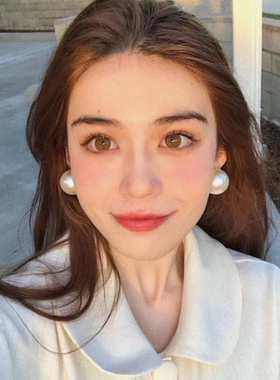 浮夸少女dayu 复古超大颗珍珠925银针耳环耳夹耳钉 复古气质范儿