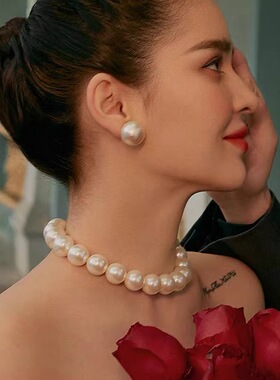 赫本风大珍珠项链 16mm复古夸张造型锁骨链 简约正圆珠链choker女