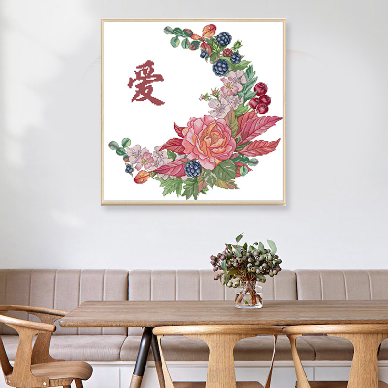 2022新款印花十字绣爱字装饰结婚/新婚/情侣爱情客厅卧室花卉图案