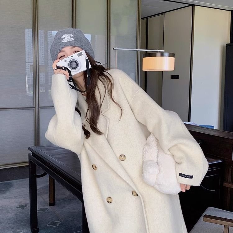 燕麦色羊绒呢大衣女秋冬2025毛呢外套