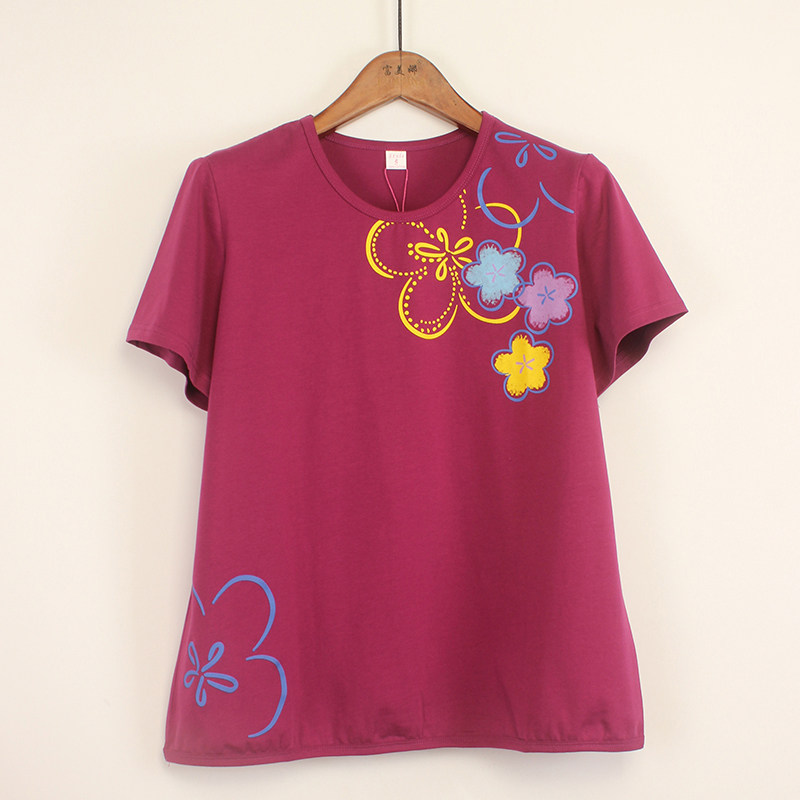 中年妈妈夏装短袖2026新款休闲圆领宽松纯棉女士百搭大码上衣t恤