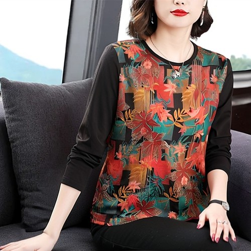 中老年秋季2025新款长袖打底女士妈妈装女装遮肚上衣奶奶t恤