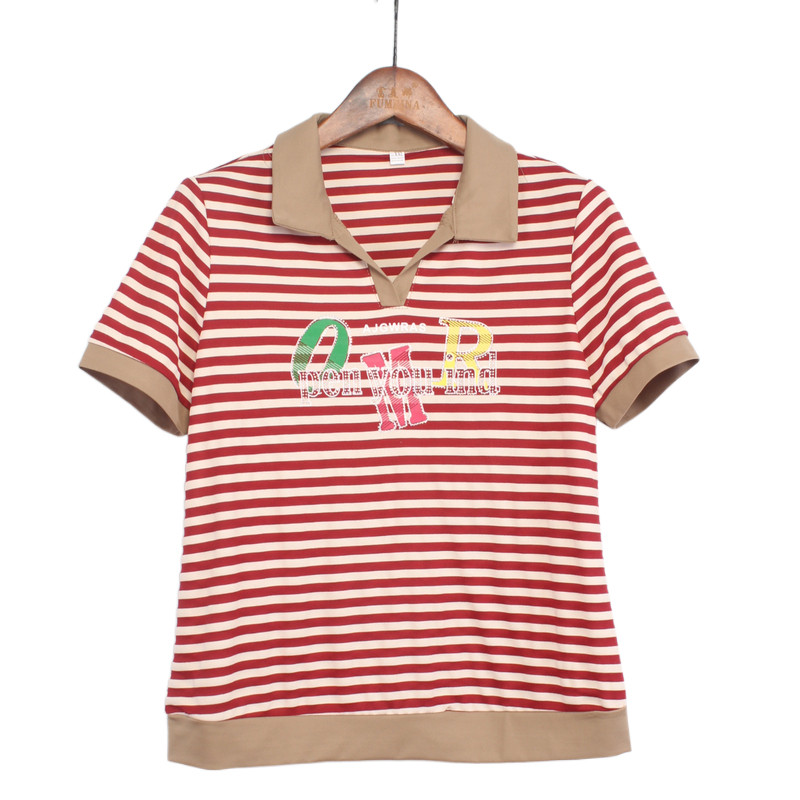 中老年高端妈妈装透气凉快条纹上衣短袖夏季洋气时尚新款女式T恤,女装/女士精品,POLO衫,淘宝优惠券,粉丝福利购,淘宝优惠卷