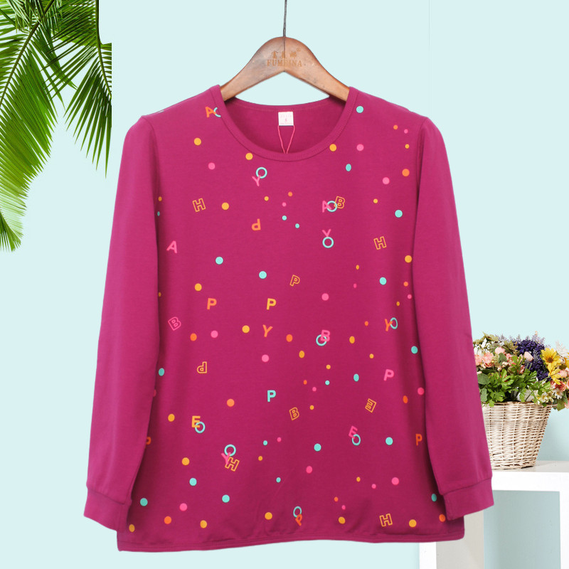 中年妈妈装秋装长袖2024新款宽松纯棉碎花女士上衣薄款圆领t恤 - 富美娜服饰出品