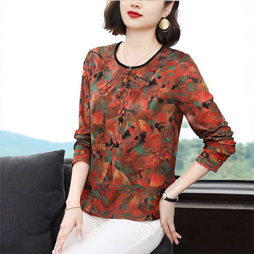 中老年2025秋装长袖妈妈装圆领宽松遮肚女式上衣奶奶秋季女装T恤