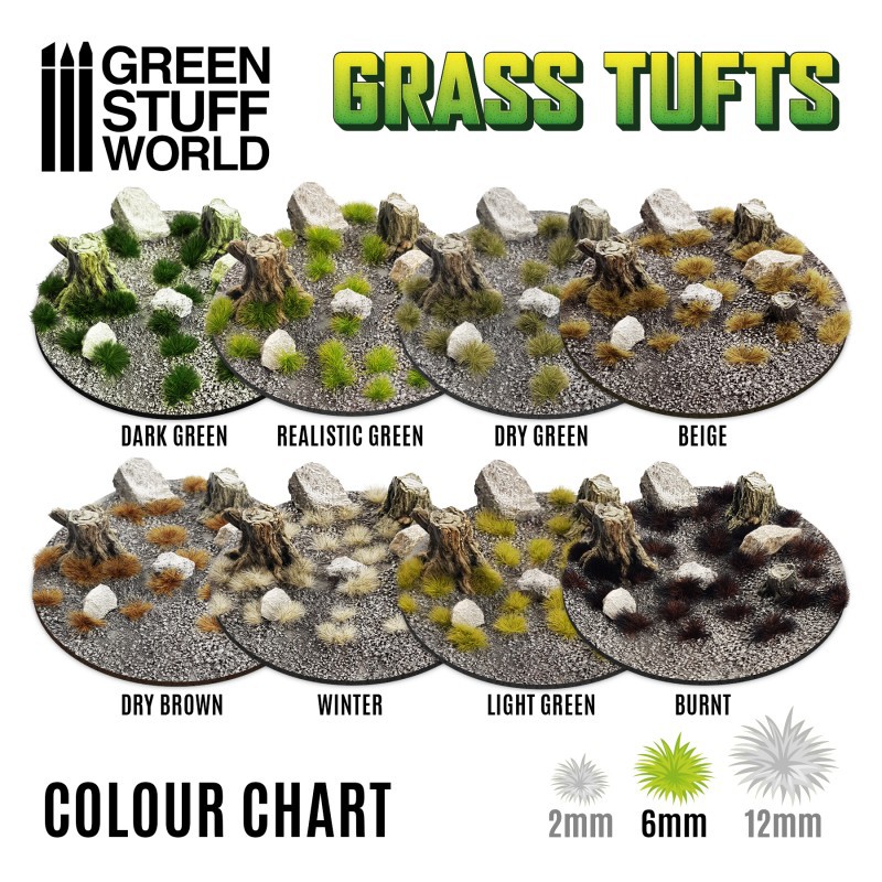 GreenStuffWorld 草丛团簇 绿/黄/棕2/6/12mm GSW 战锤军模场景