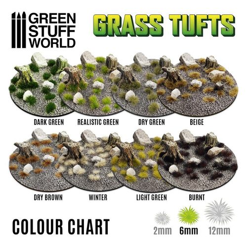 GreenStuffWorld 草丛团簇 绿/黄/棕2/6/12mm GSW 战锤军模场景