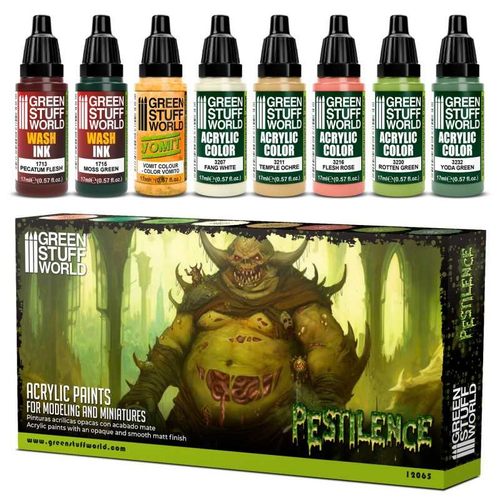 GreenStuffWorld GSW套漆 - 瘟疫 水性漆丙烯笔涂 战锤/人像