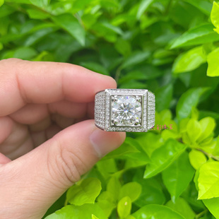 18k白金莫桑石钻戒豪华男士1一2二3三5五克拉结婚戒指pt950铂金潮