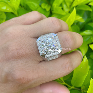 18k白金莫桑石钻戒豪华男士1一2二3三5五克拉结婚戒指pt950铂金潮