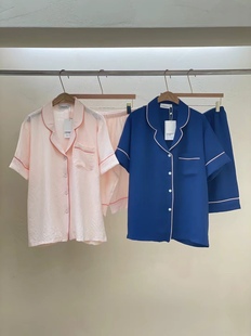 正品韩国lunaluz简约衬衫领前扣涤纶短袖睡衣套装男女春夏季情侣