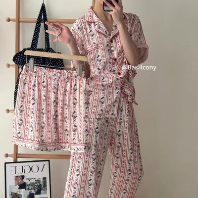 凯蒂猫冰丝夏季女睡衣四件套